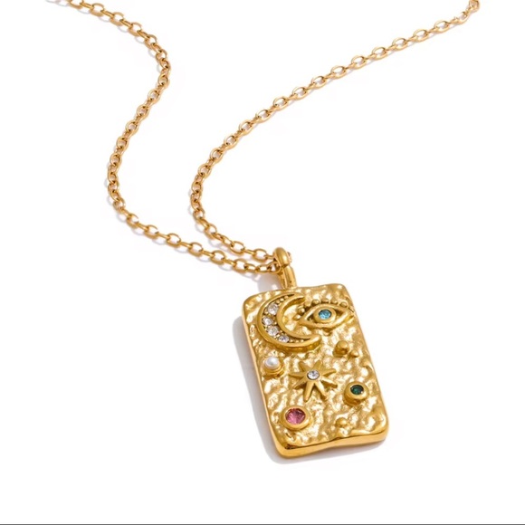 Celestial  Pendant Necklace Stainless Steel Gold Plated with Cubic Zirconia - Picture 6 of 6